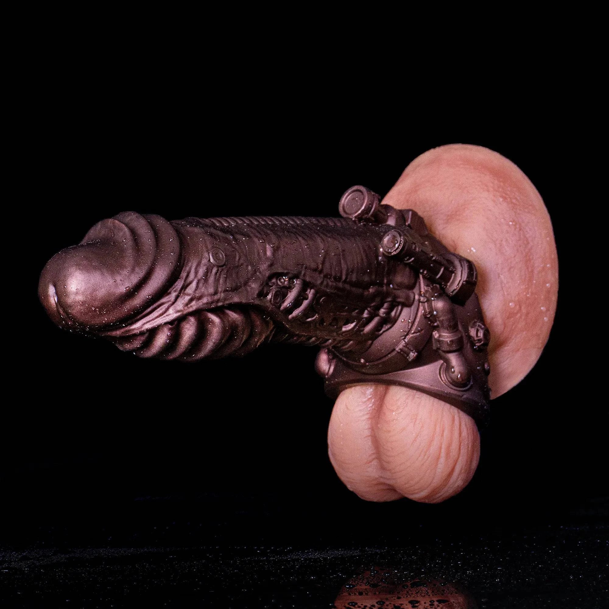 Oieffur Cyberpunk Sheath Male Extender Sleeve, mechanical real feel penis sheath, close-up view showing textured design and realistic material. Image principale du produit