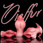 Oieffur Fissure Fantasy Stroker petal-textured platinum silicone dildo with penetrable design for fantasy-inspired pleasure.