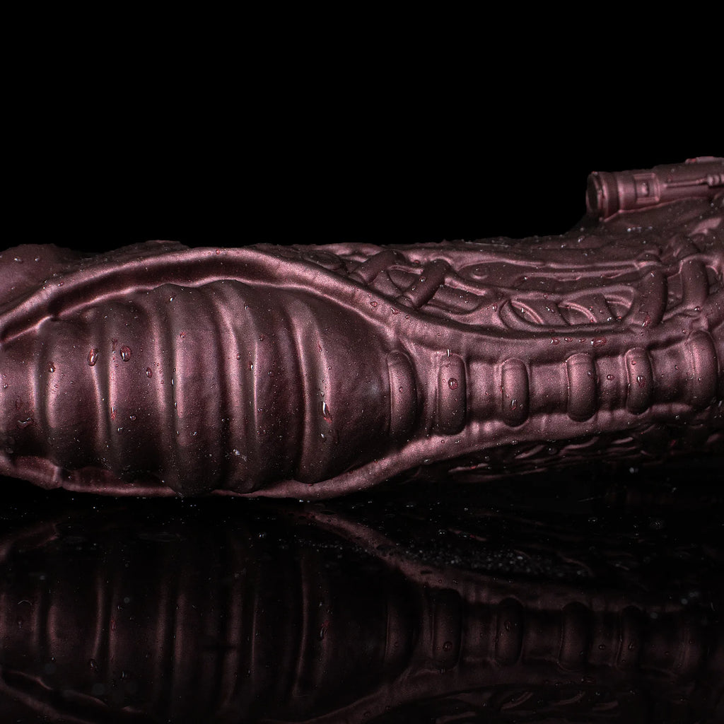Oieffur Cyberpunk Sheath Male Extender Sleeve with mechanical design, realistic feel, and textured surface for penis enhancement.