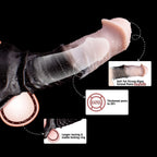 Silicone horse sheath penis extender by Oieffur showing a textured, clear penis sleeve with girth and length extension features.