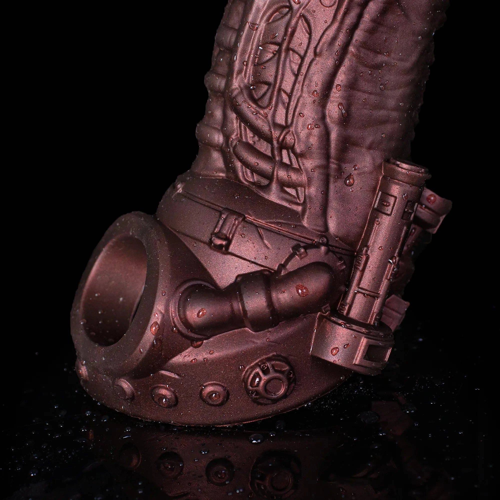 Cyberpunk-style male extender sheath by Oieffur, featuring realistic mechanical design for enhanced penis enhancement and sensation.